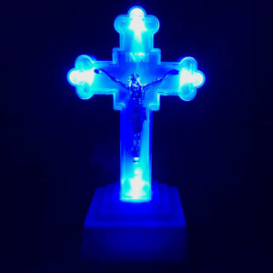 Świecący Jezus krzyż figurka ozdoba LED srebrny