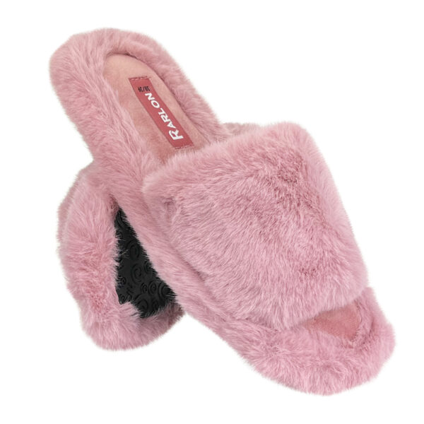 Kapcie damskie ciepłe miękkie pluszowe otwarte futerko Eskimo Różowe